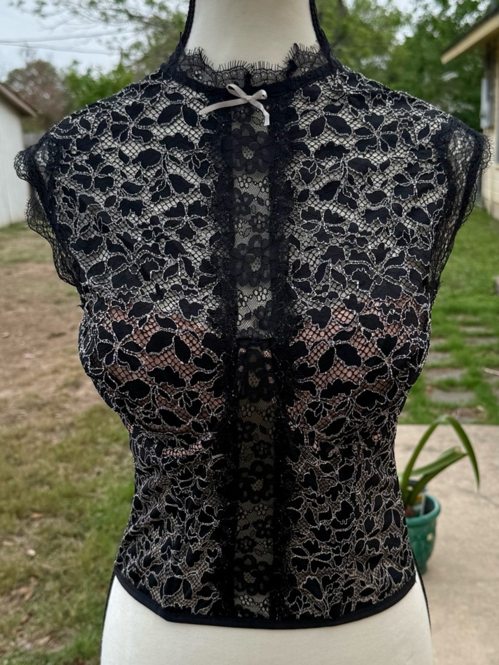 Victoria's Secret Dream Angels Black Chantilly Lace high Neck Bustier Top
